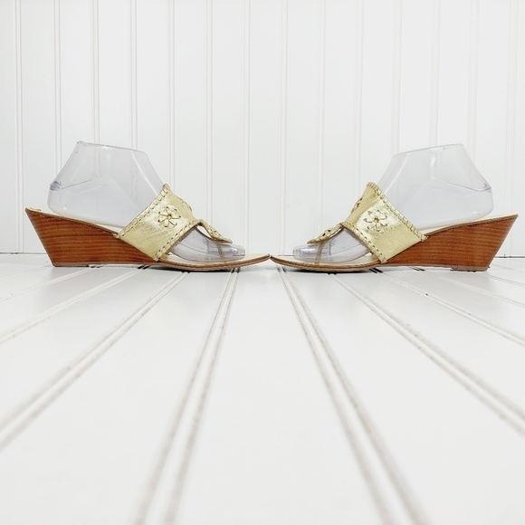 A. Giannetti Gold Leather Slip On Thong Wedge Heeled Summer Sandals C621 - Picture 7 of 12